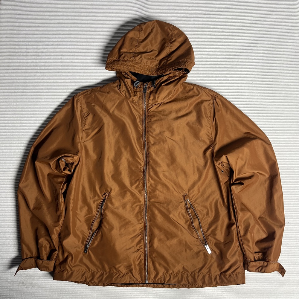 H&M Jacket Mens 2XL Brown Hooded Full Zip Windbreaker Lightweight Lined Outdoor